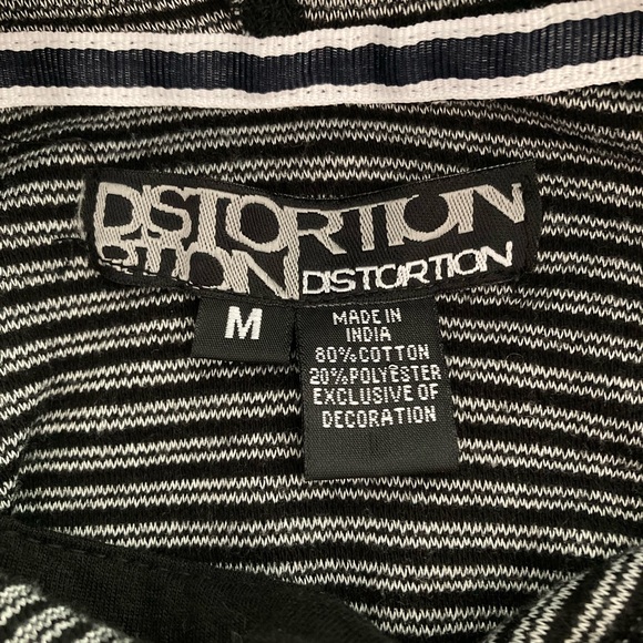 Distortion Hoodie Sweatshirt Mens Medium Gray Black Striped Pocket Pullover - Picture 2 of 4